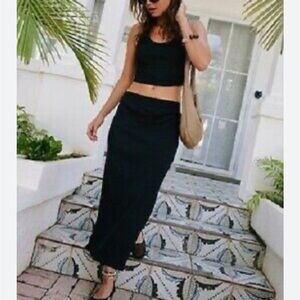 FREE PEOPLE Beach Black Veda Ribbed Knit Skirt Sz S